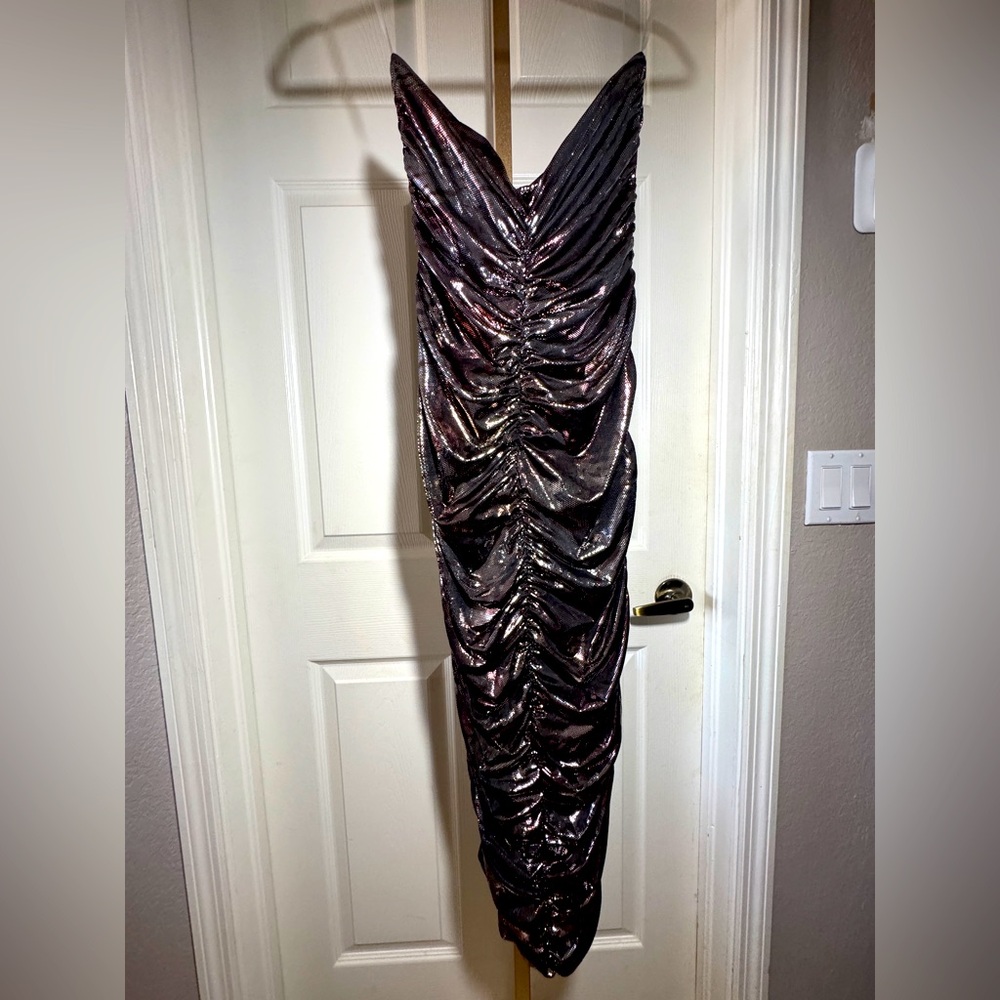 Bronze stretch body-con strapless dress Sz S